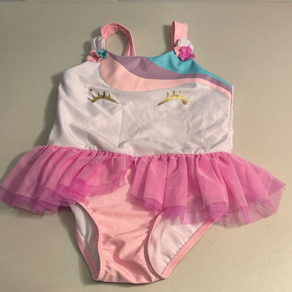 Cat & Jack unicorn Pink and Blue Kids Swim One Piece size 4t